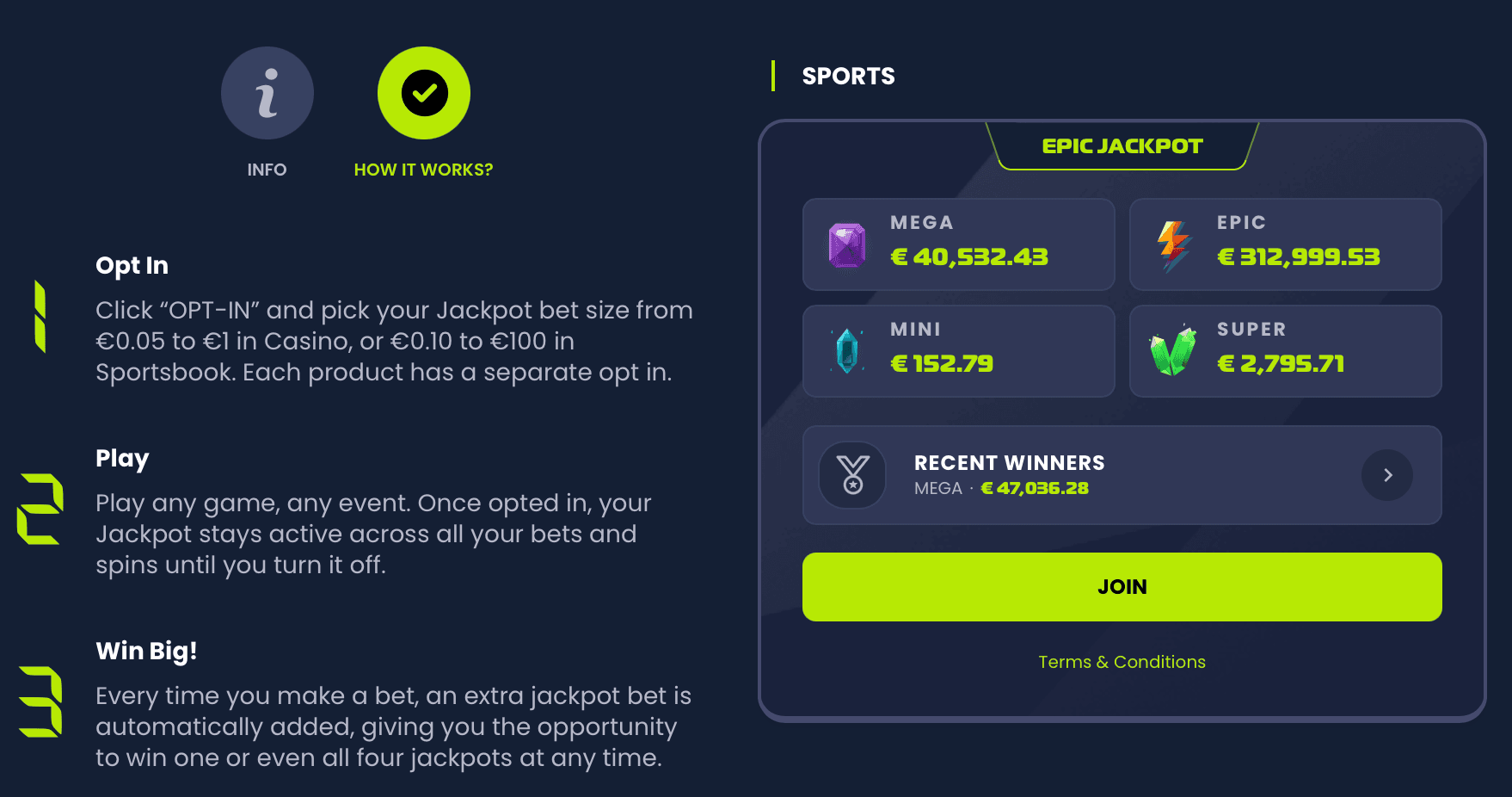Epicbet's Epic Jackpot is at €313,000 and still undrawn