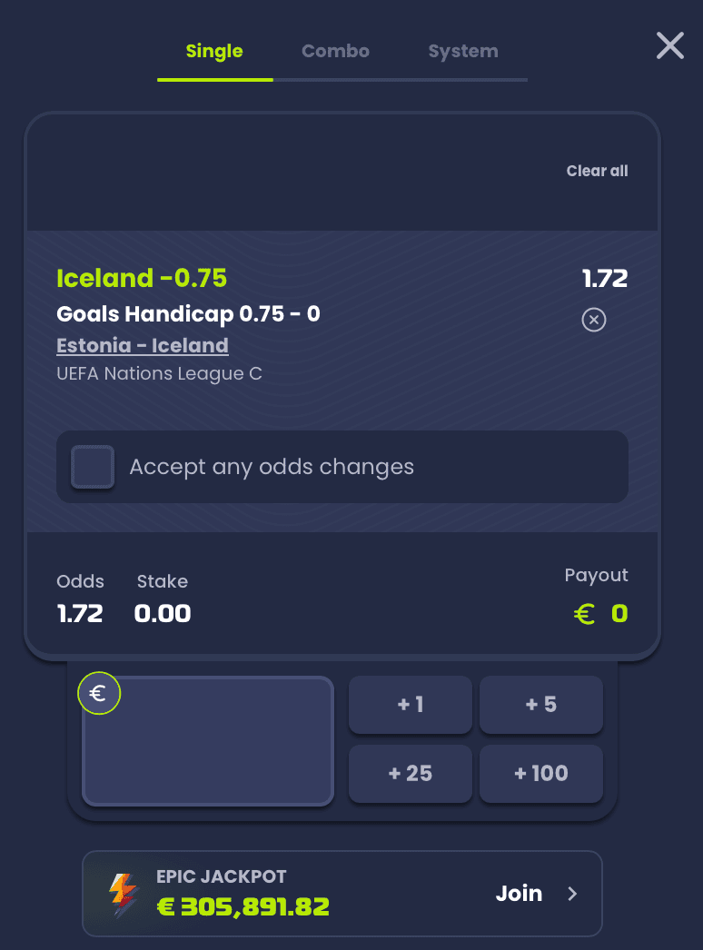 Estonia vs Iceland: Iceland -0.75 handicap at 1.72